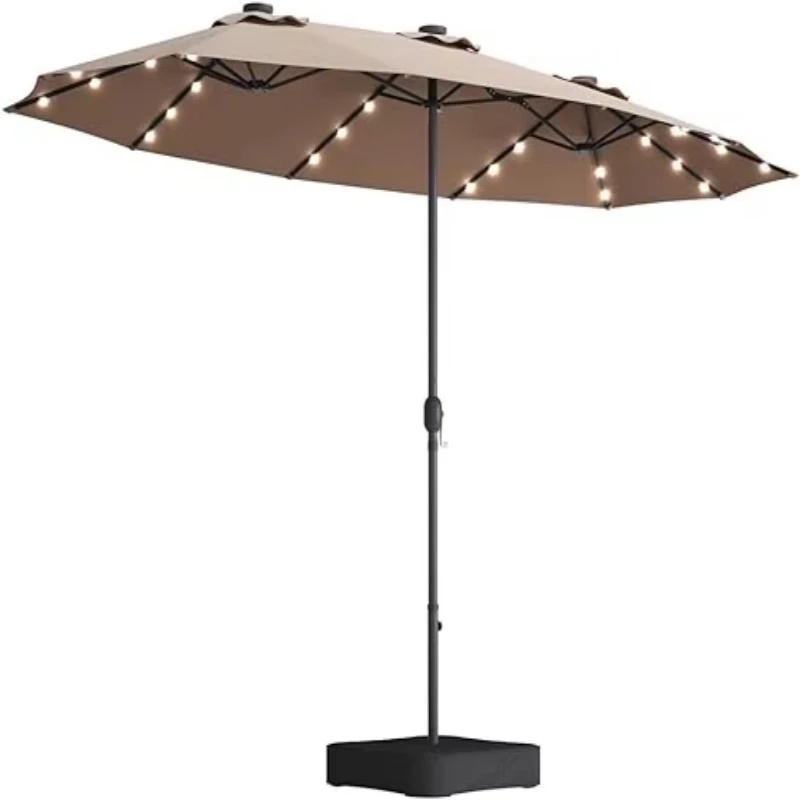 Outdoor Lighting Unit - 15x9ft Outdoor-Gartenschirm mit manuellem Hubmechanismus, Solarbeleuchtung
