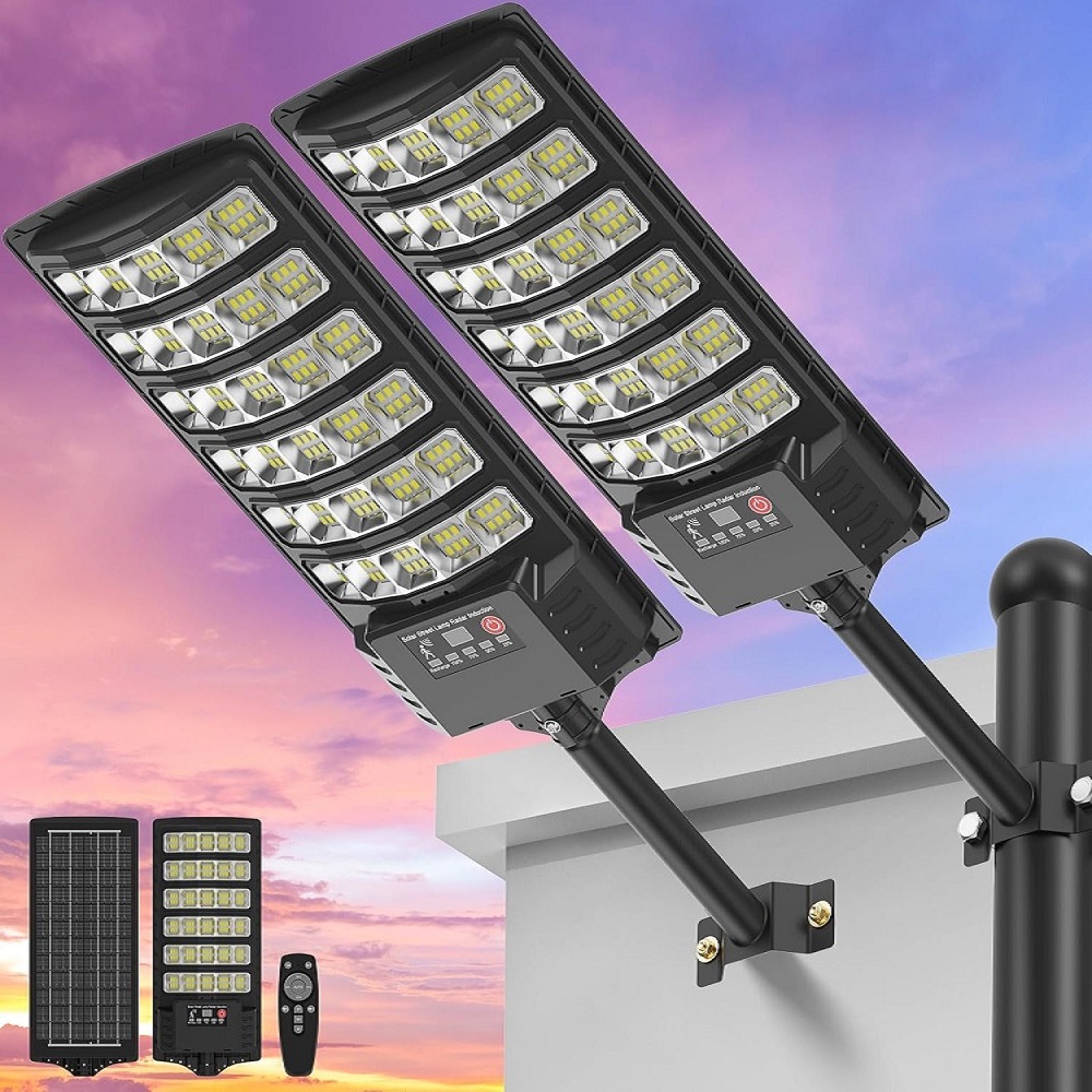 Dusk To Dawn Bulb - Solar-Straßenlaterne mit Mastmontage, Dämmerungssensor, Outdoor-LED 300000LM,