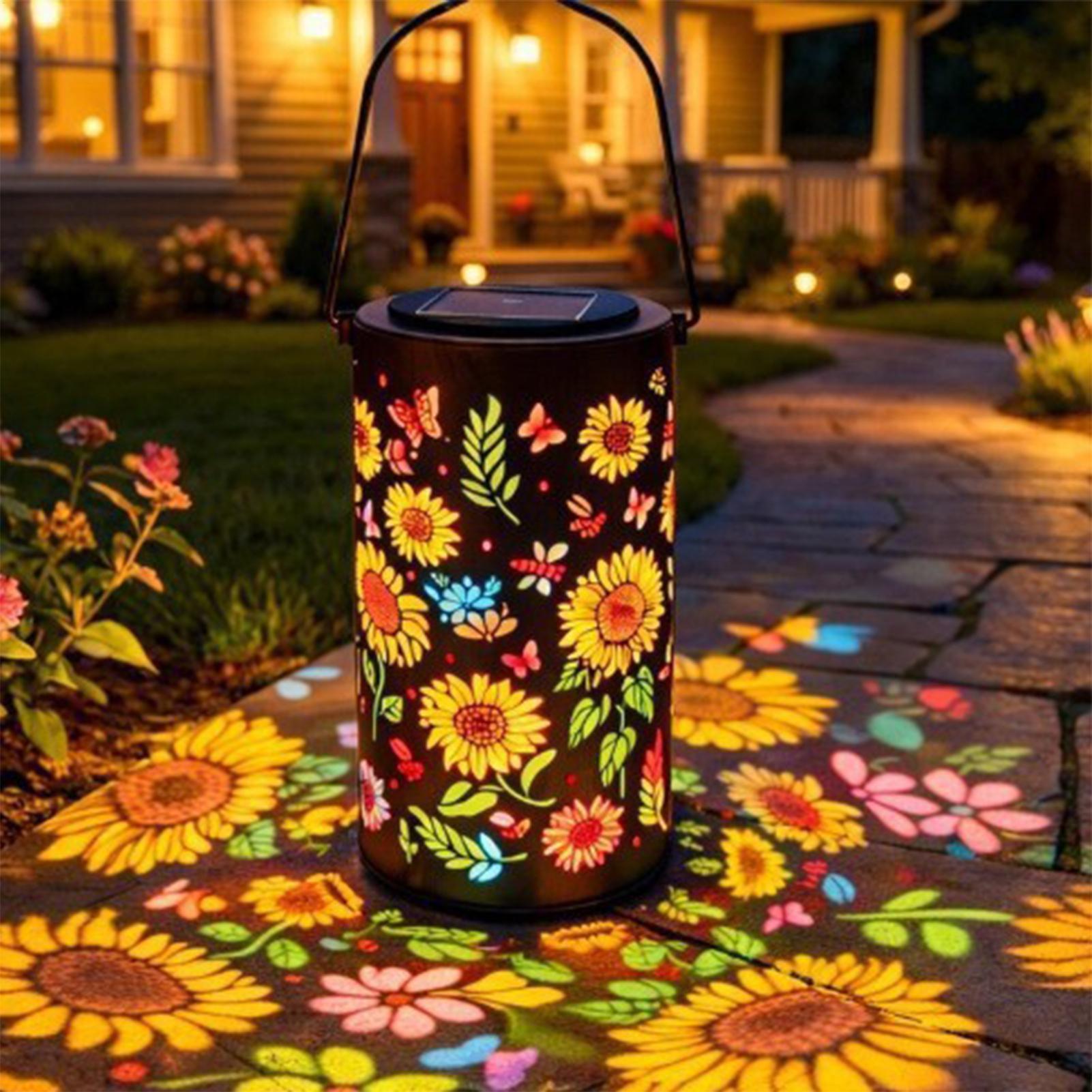 Outdoor Lighting Patio - Sonnenblumen-Solarlaterne, wetterfestes Metall, bunte Sonnenblumen-Solarleuchten für