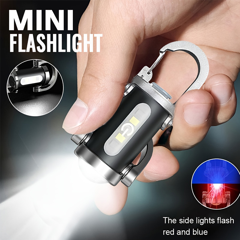 Zinc Outdoor Lighting - Mini-Schlüsselanhänger-Taschenlampe, wiederaufladbar, Taschen-COB-Arbeitslicht, Outdoor-Haken, Notfall-Warnlicht für