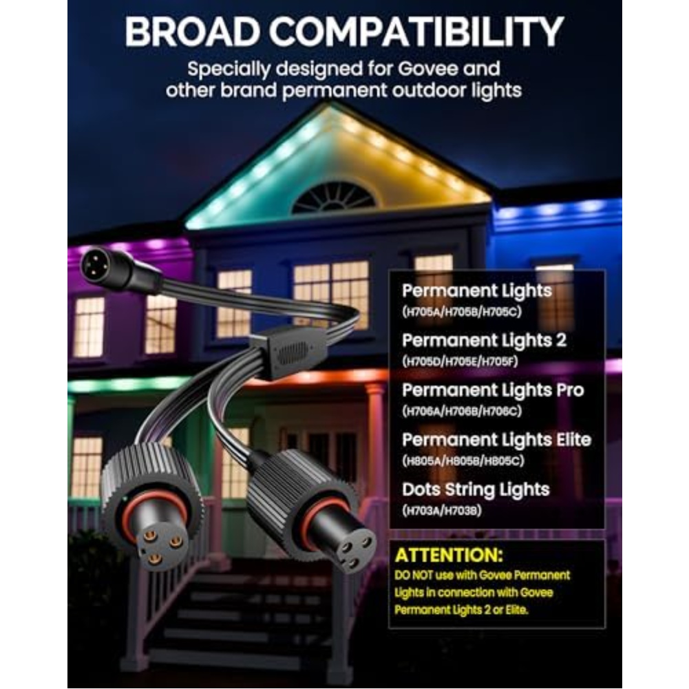 Outdoor Lighting Extension Cord - Wasserdichtes Y-förmiges Netzteilkabel für feste Außenbeleuchtung,