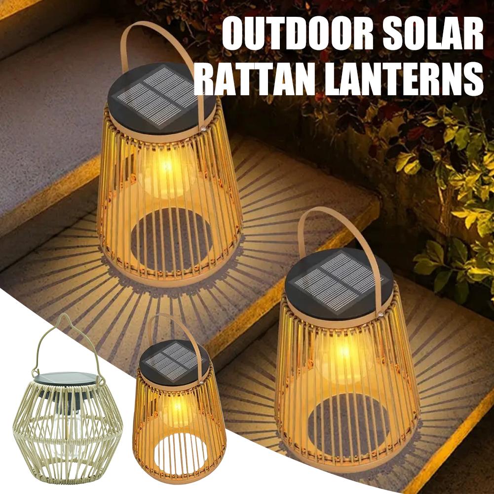 Outdoor Lighting Lamps - IP65 Wasserdichte Solar-Rattan-Laterne zum Aufhängen, Tischleuchte,
