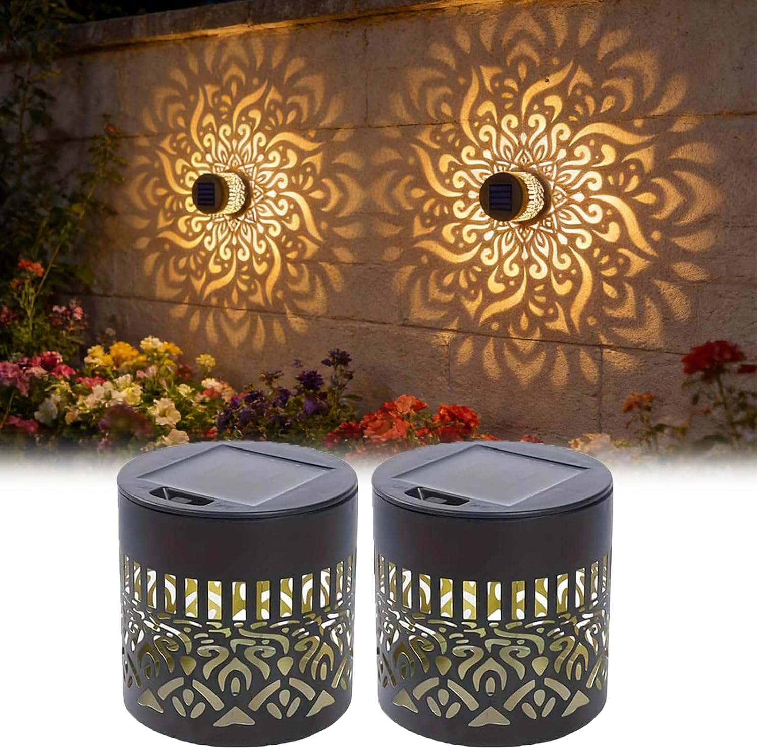 Outdoor Lighting Deck - 2er-Pack Solar-Gartenleuchten IP65, robuste Metall-LED-Laternen für