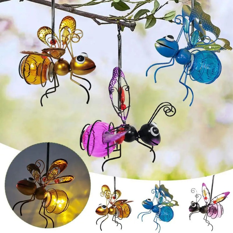 Outdoor Lighting For Fence - Solarbetriebene Insektenstatue aus Eisen mit LED-Lichterkette,