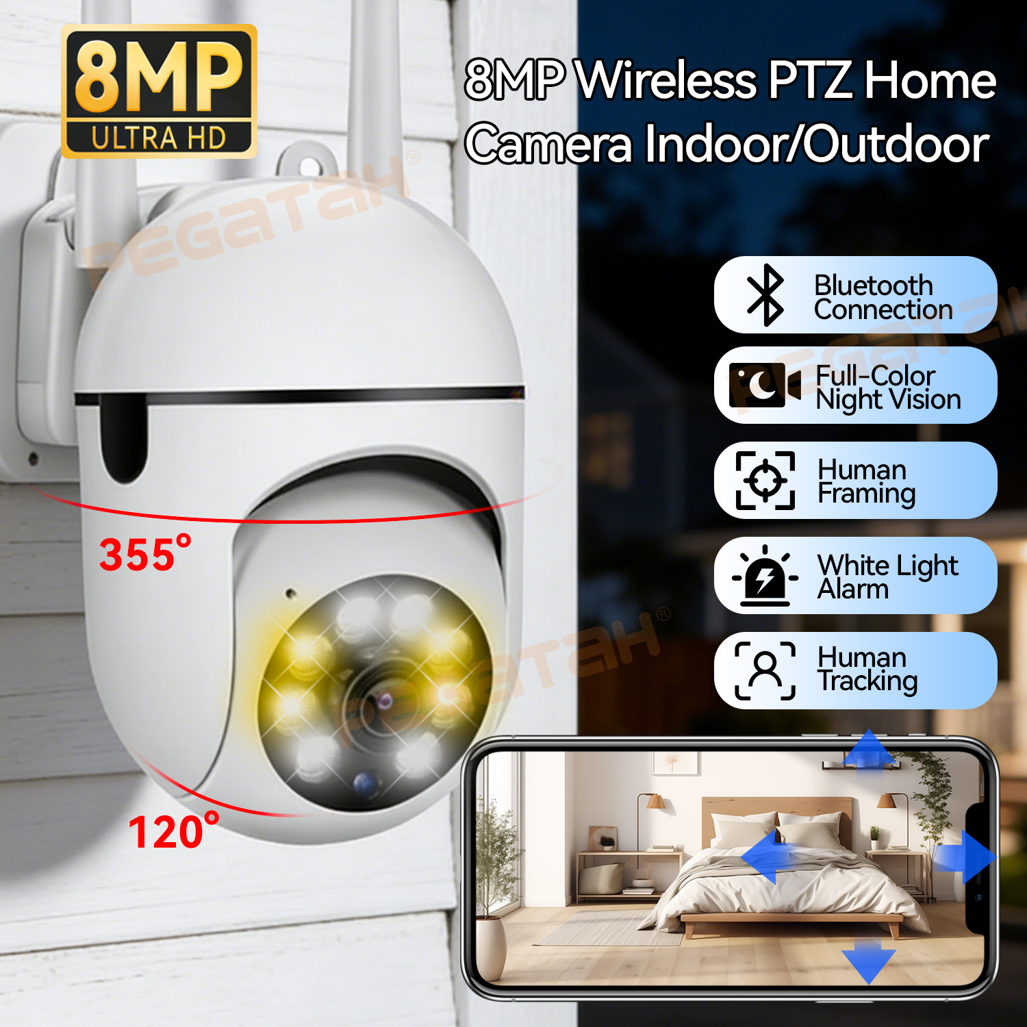 Outdoor Lighting Track - 8MP 2,4G Wifi IP CCTV Kamera