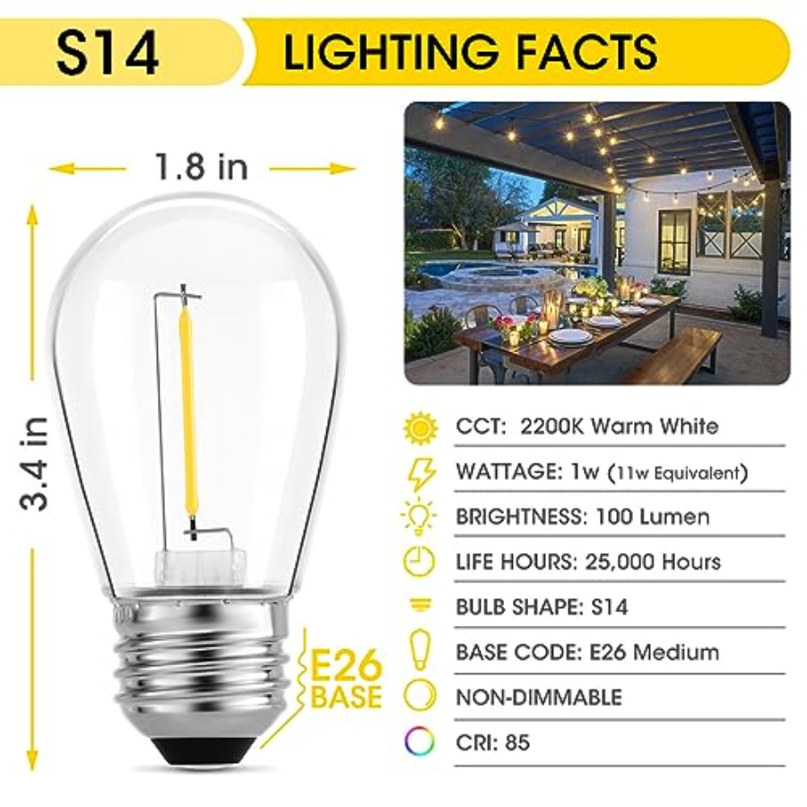 36er-Pack S14 LED-Glühbirnen f – Outdoor Lighting Patio Bewertung und Preis